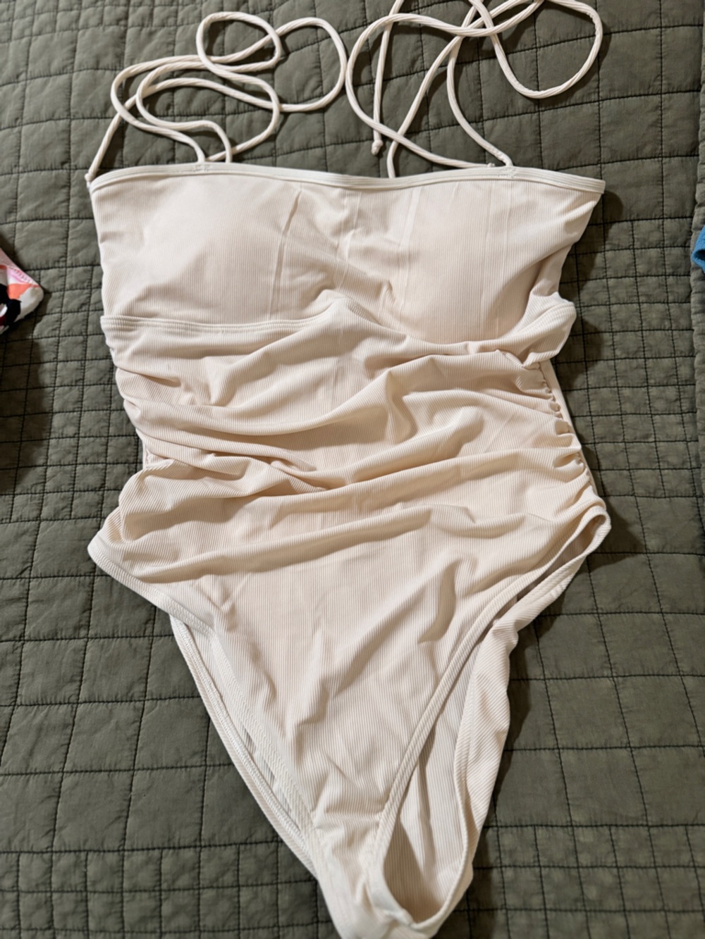 Kittenish Cream Ribbed Bandeau One-Piece Swimsuit